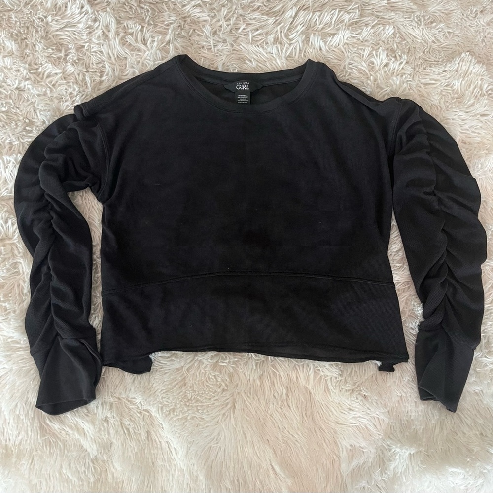 Girls Athleta Black Ruched Sleeve Shirt